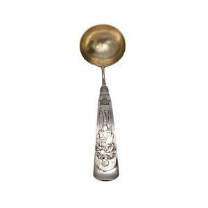 Antique Gorham Fontainebleau Silver Gold Wash Bowl Soup Ladle w/Monogram #9315